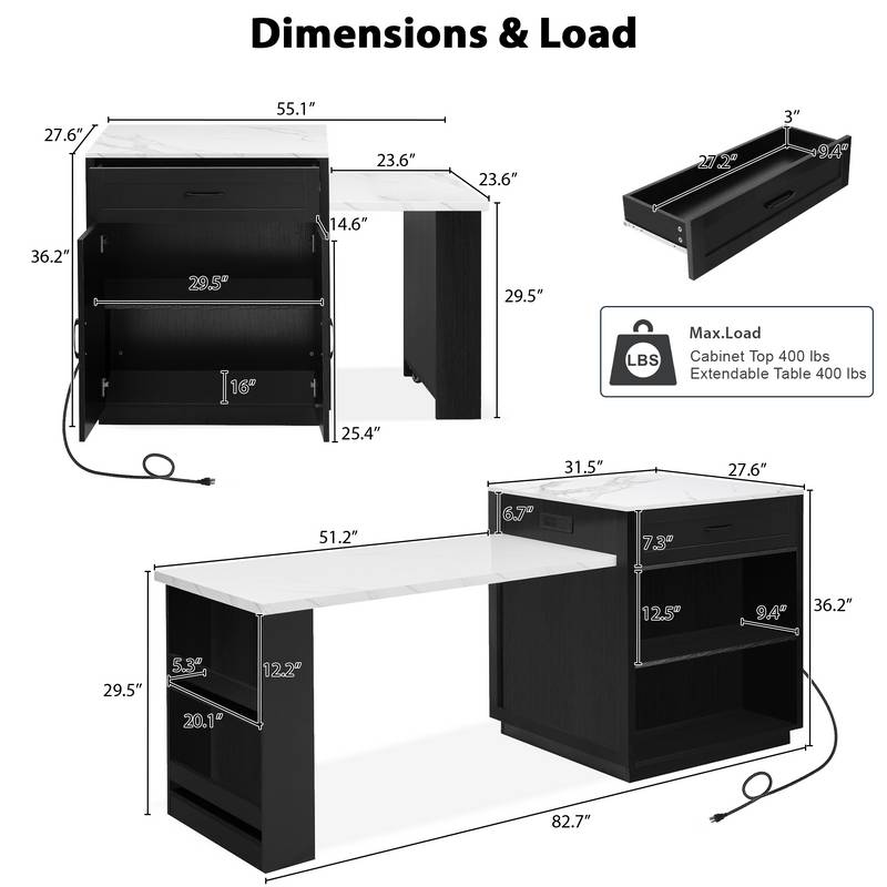 Stylish Expandable Kitchen Island with Storage and Power Outlet