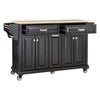 Versatile Kitchen Cart with Rubberwood Top and Ample Storage in Black