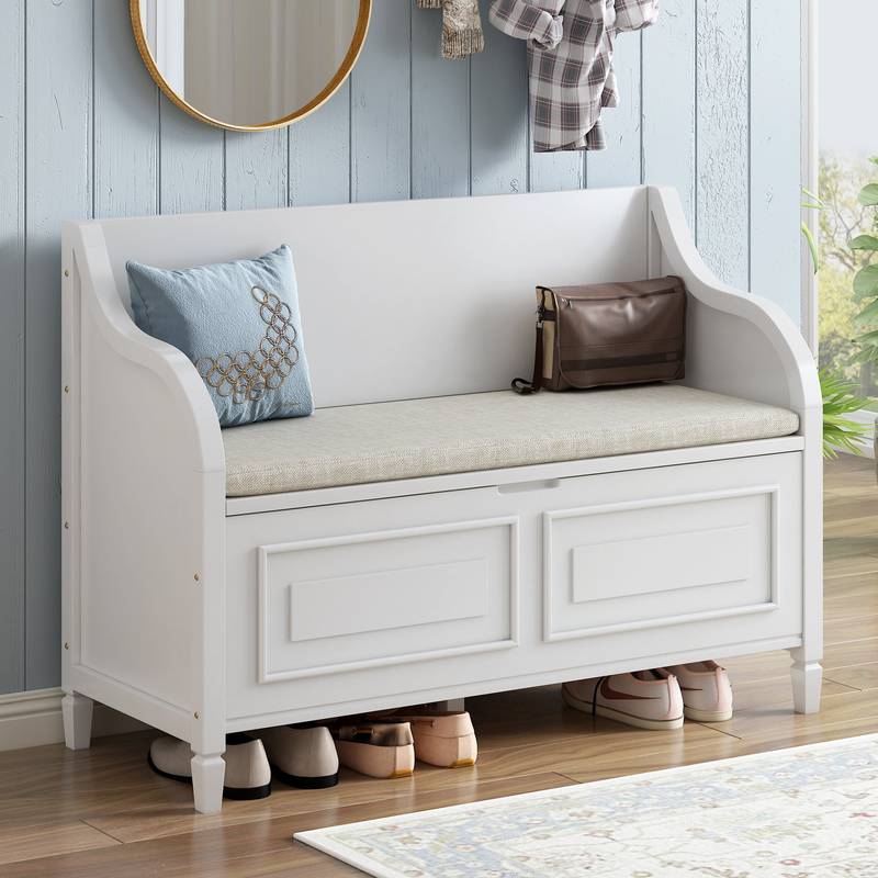 Rustic Charm Storage Bench with Safety Hinge