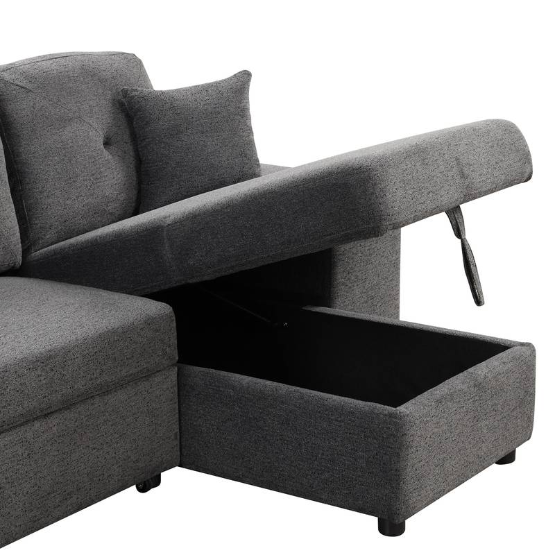 Versatile L-Shaped Sofa Bed with Side Shelf & Stools