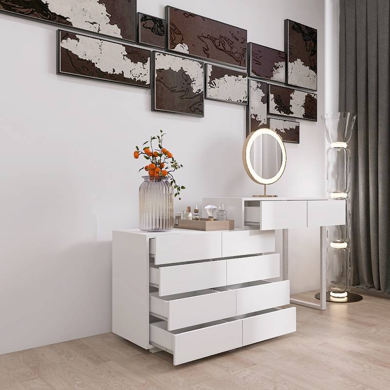 Chic White Vanity Chest with 10 Drawers