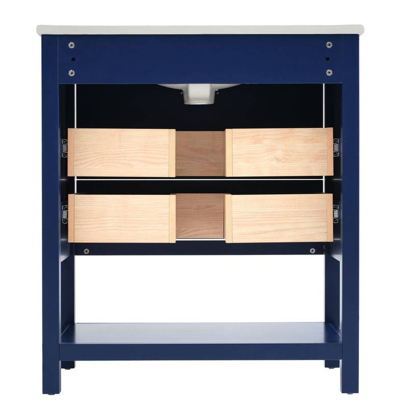 Navy Bliss: Stylish Bathroom Vanity with Open Storage