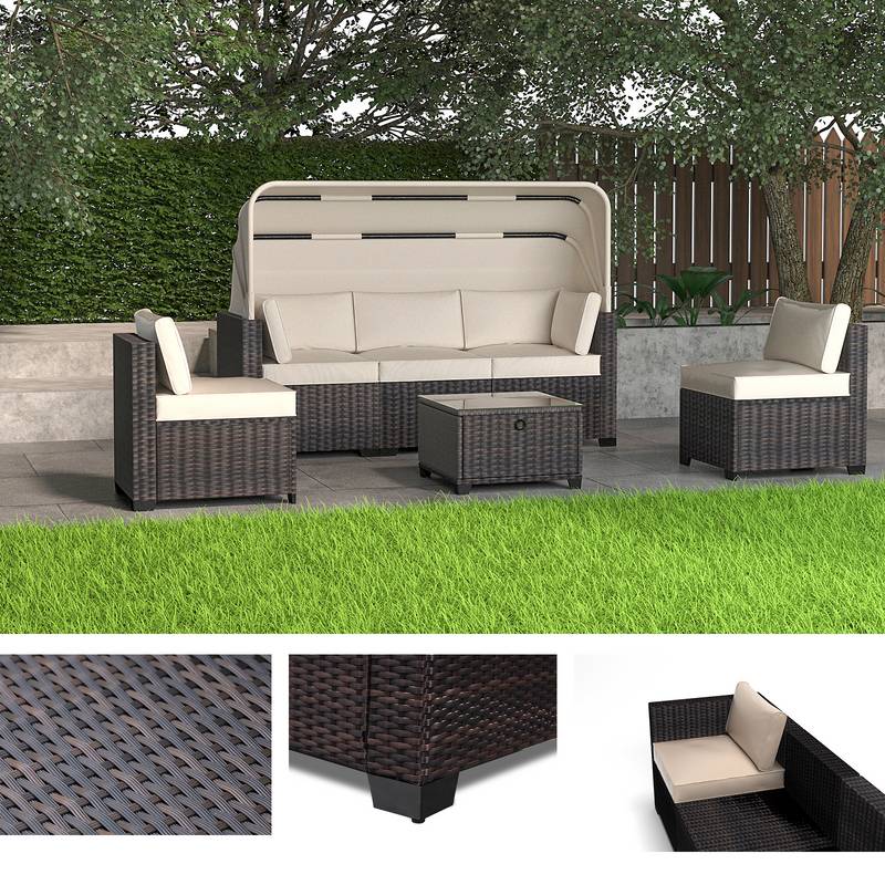 Elegant Outdoor Rattan Lounge Set with Canopy