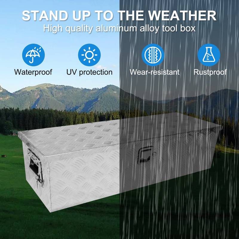 Silver Heavy Duty Truck Bed Tool Box with Lock & Handle