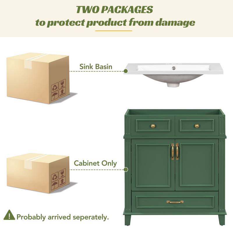 Vintage Green Bathroom Vanity with Soft-Close Storage