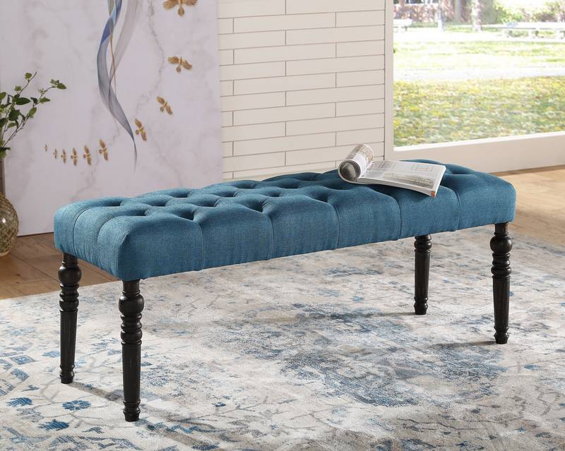 Cozy Blue Tufted Dining Bench