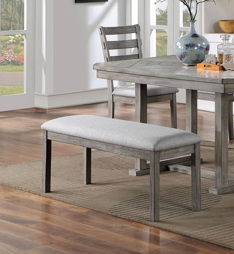 Chic Gray Padded Dining Bench