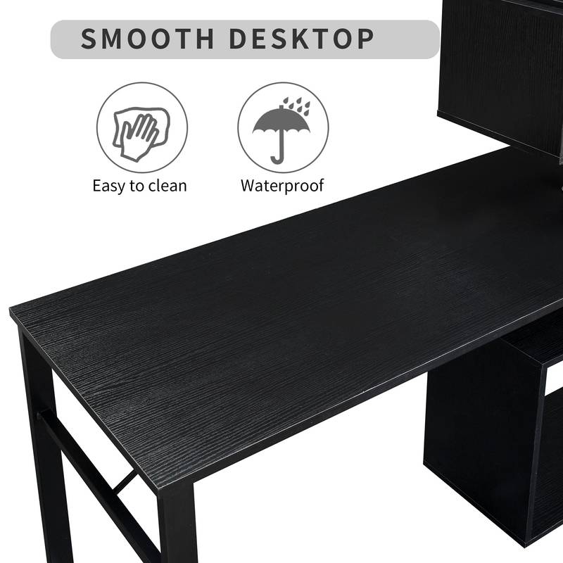 Versatile L-Shaped Home Office Desk with Rolling Bookshelf