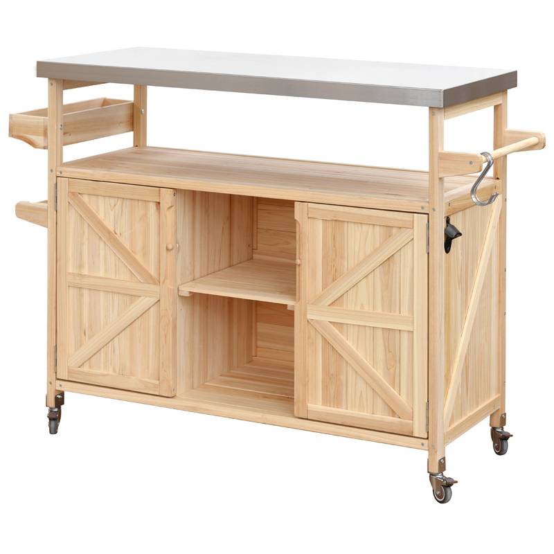 Farmhouse Rolling BBQ Bar & Storage Island