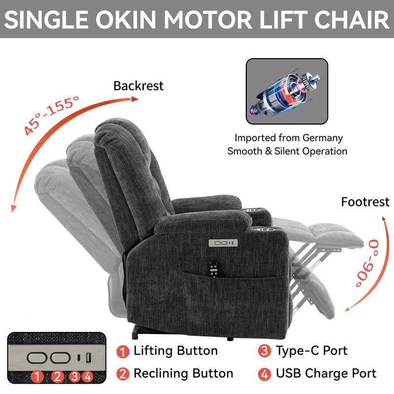 CozyLift Massage Recliner for Seniors - Plush Comfort with Heat and USB Charging