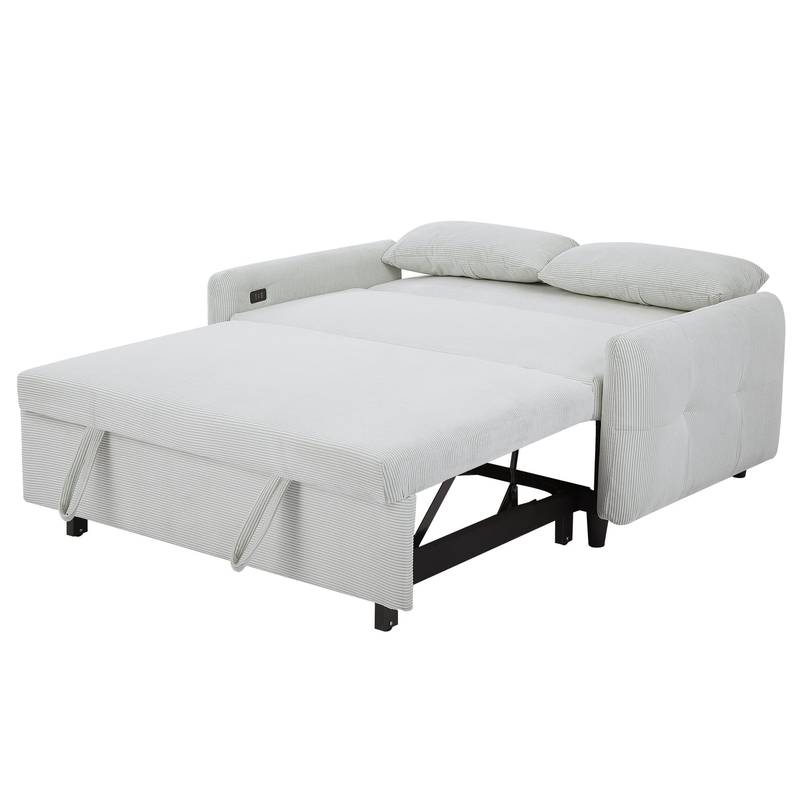 Light Blue Sleeper Sofa with USB Ports and Pillows