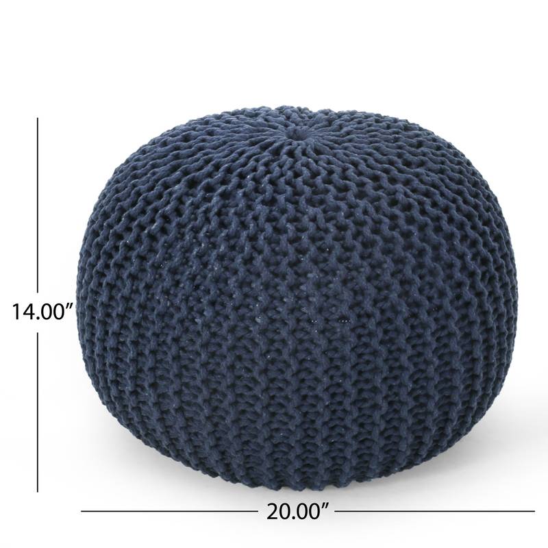 Navy Knitted Cotton Pouf