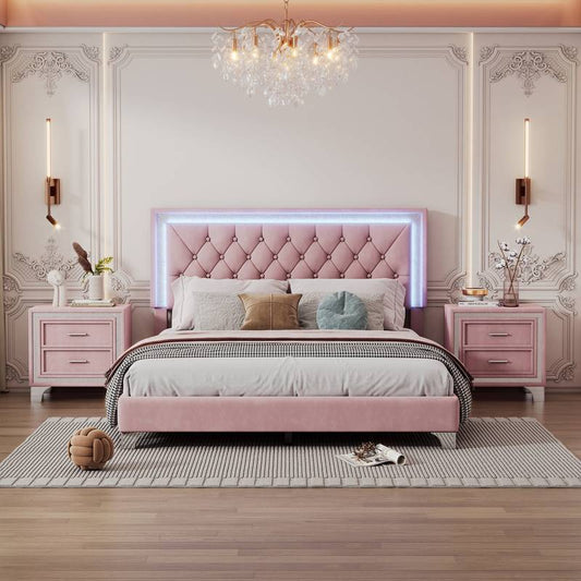 Pink Dream Bedroom Set with LED Bed and Nightstands