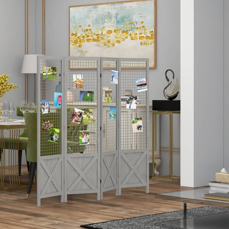 Chic Folding Room Divider - Portable Privacy Screen in Distressed Gray