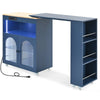Navy Rolling Kitchen Island with LED Lights & Storage