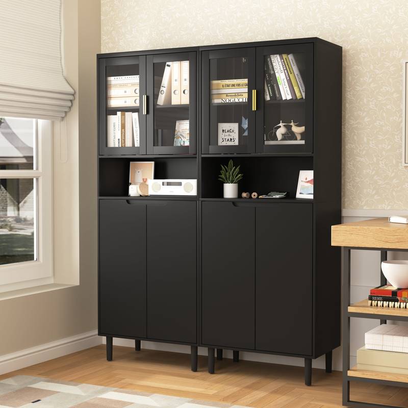 Sleek Adjustable Glass Door Bookcase - Black storage for Living & Bedroom