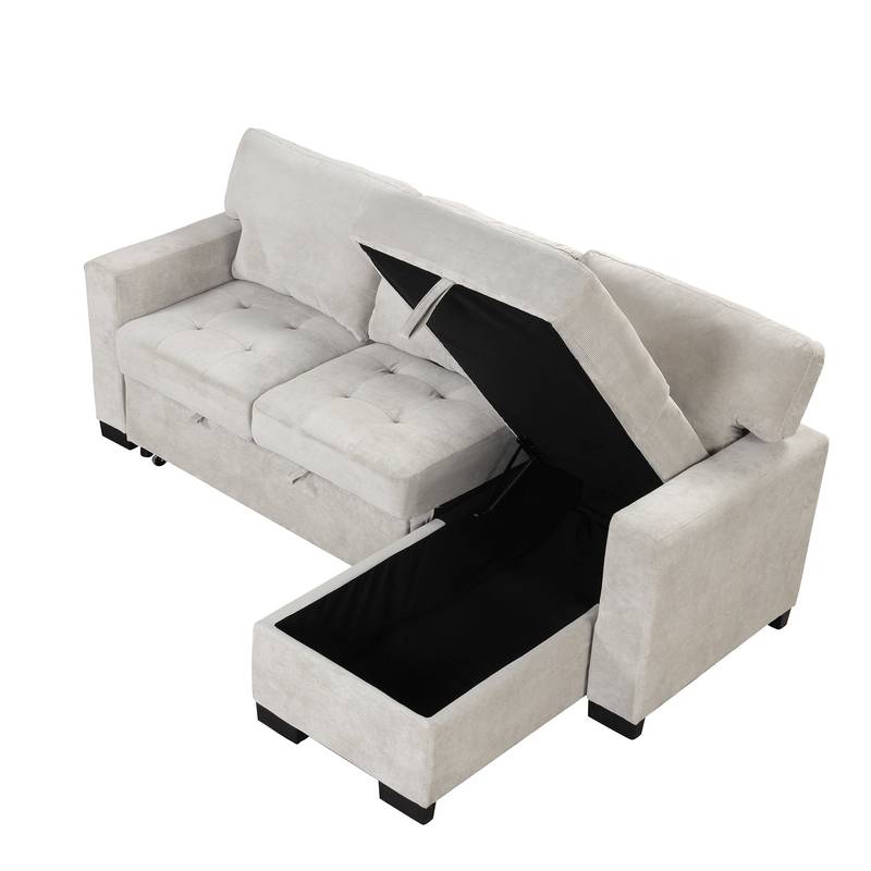 Chic Light Gray Chaise Lounge with Hidden Storage and USB Charger