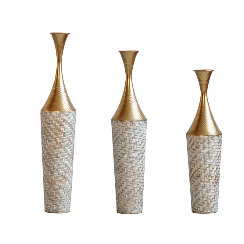 Chic Woven Metal Vase Trio