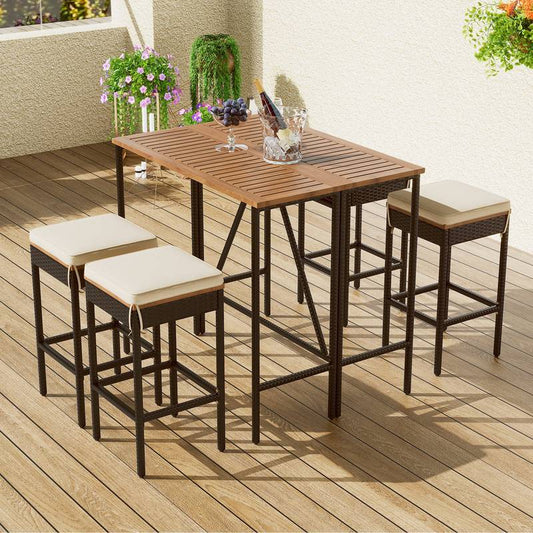 Cozy Acacia Bistro Set with Cushions