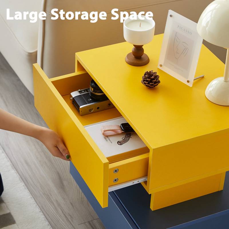 Chic Storage Nightstand in Yellow & Blue