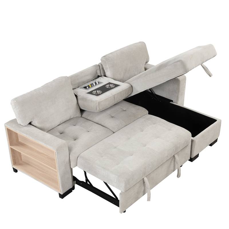 Chic Light Gray Chaise Lounge with Hidden Storage and USB Charger