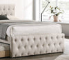 Cozy Tufted Twin Bed with Trundle in Light Brown Burlap
