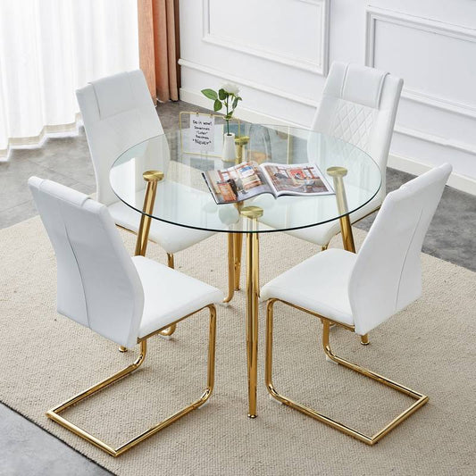 Chic Gold-Accent Dining Set with Cushioned Chairs