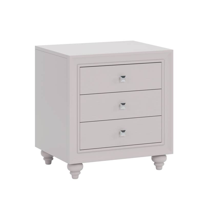 Cozy Glow Bedroom Set: Wood Bed with LED Headboard & Nightstands in Cream Grey