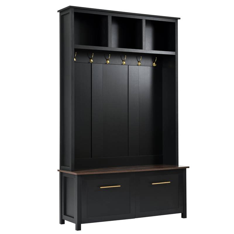 Chic Entryway Organizer with Stylish Hooks and Storage Bench