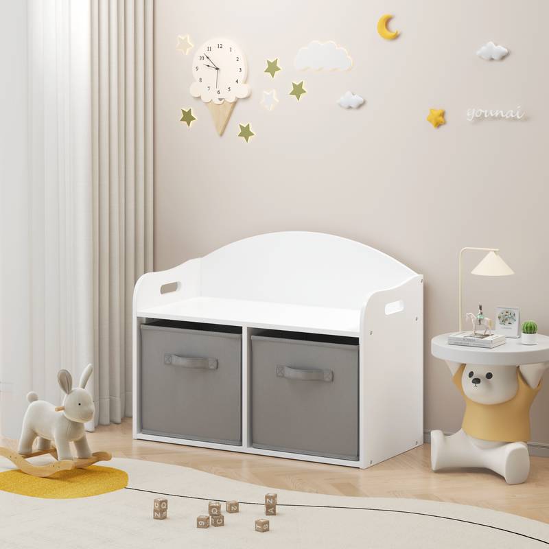 Whimsical Wooden Toy Chest & Bench with Fabric Drawers