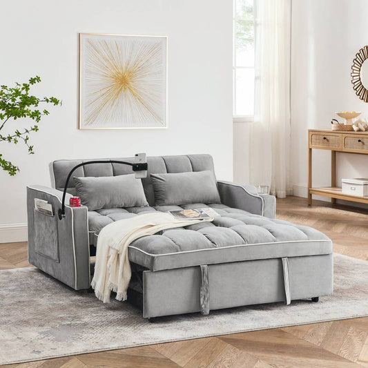 Chic Velvet Sofa Bed with USB Port and Swivel Stand