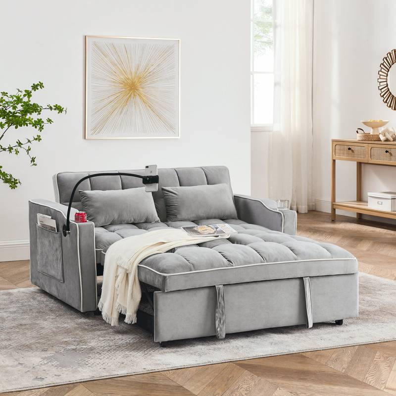 Chic Velvet Sofa Bed with USB Port and Swivel Stand