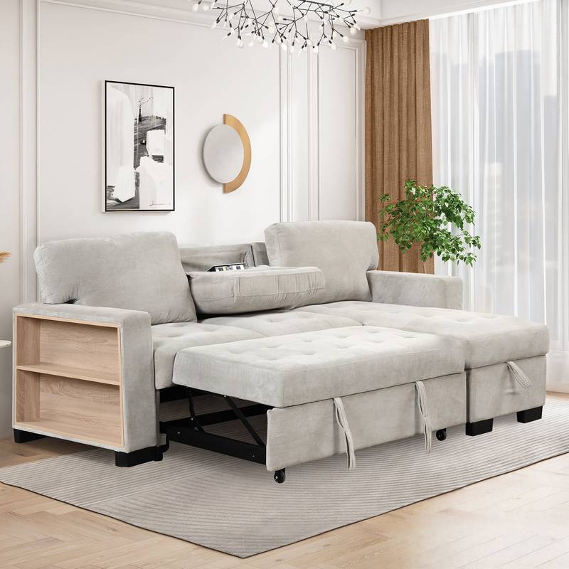 Chic Light Gray Chaise Lounge with Hidden Storage and USB Charger