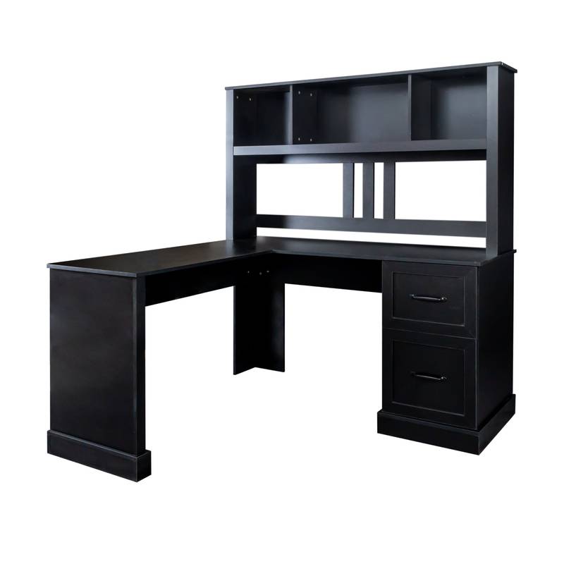 Chic Antiqued Black Home Office Desk with Hutch