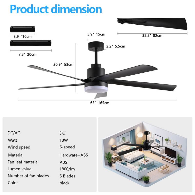Sleek Black Ceiling Fan with Light and Remote – Modern & Quiet for Any Room