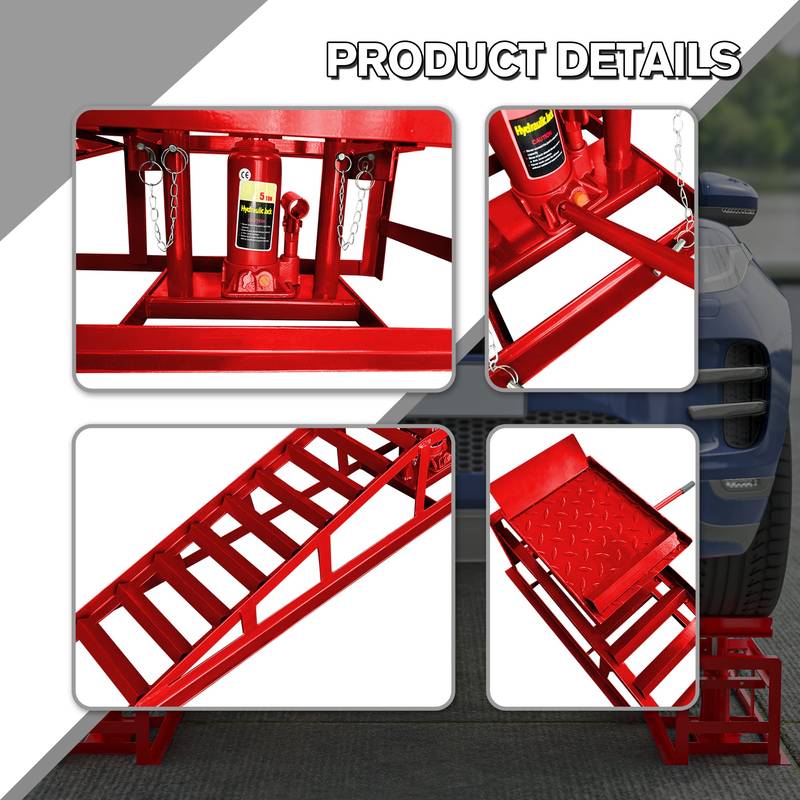 Heavy-Duty Hydraulic Car Ramps - Low Profile Lift for Trucks & Trailers