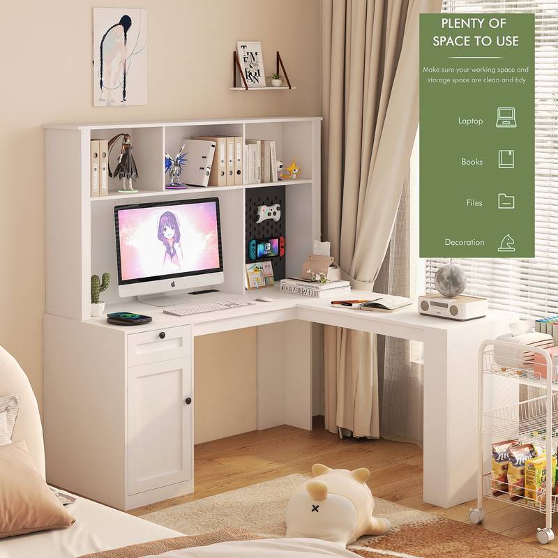 Smart Corner Desk with Storage & Outlets