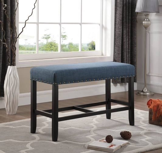 Chic Blue Counter Height Bench with Nailhead Detail