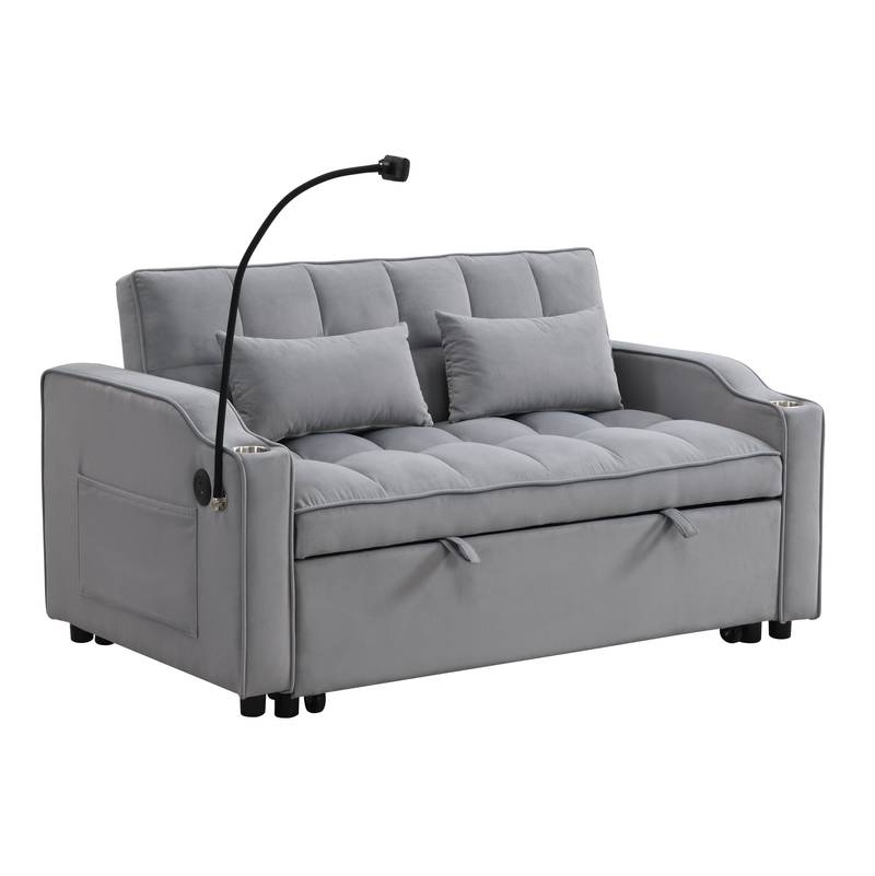 Chic Velvet Convertible Loveseat with Pullout Bed & Reclining Backrest