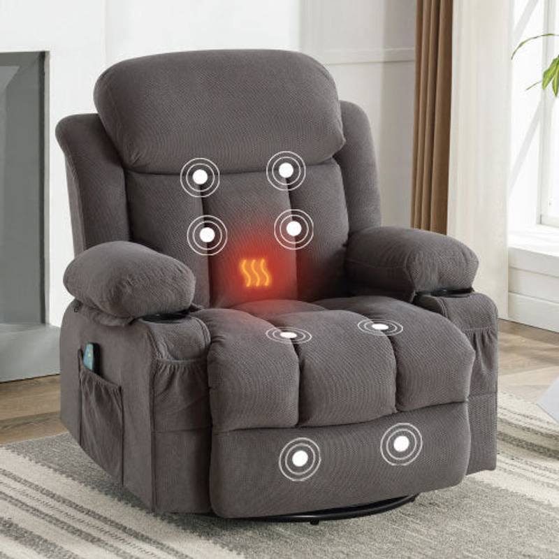 Cozy Heated Massage Recliner with USB and Cup Holders - Grey