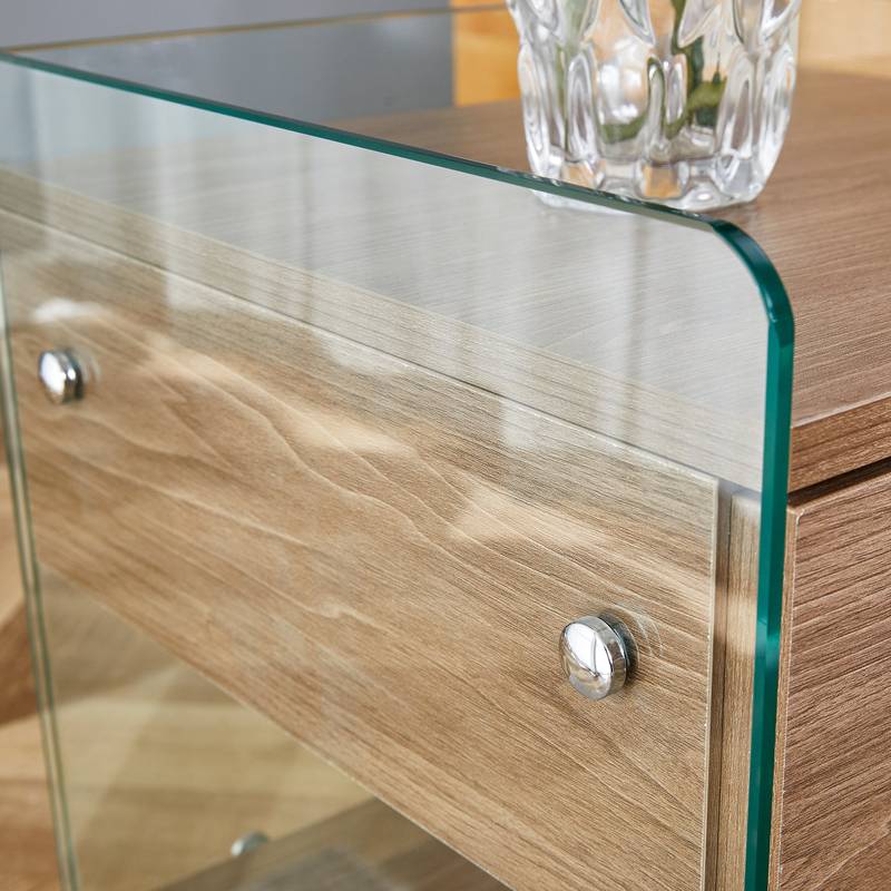 Chic Glass-Top Nightstand with Drawers