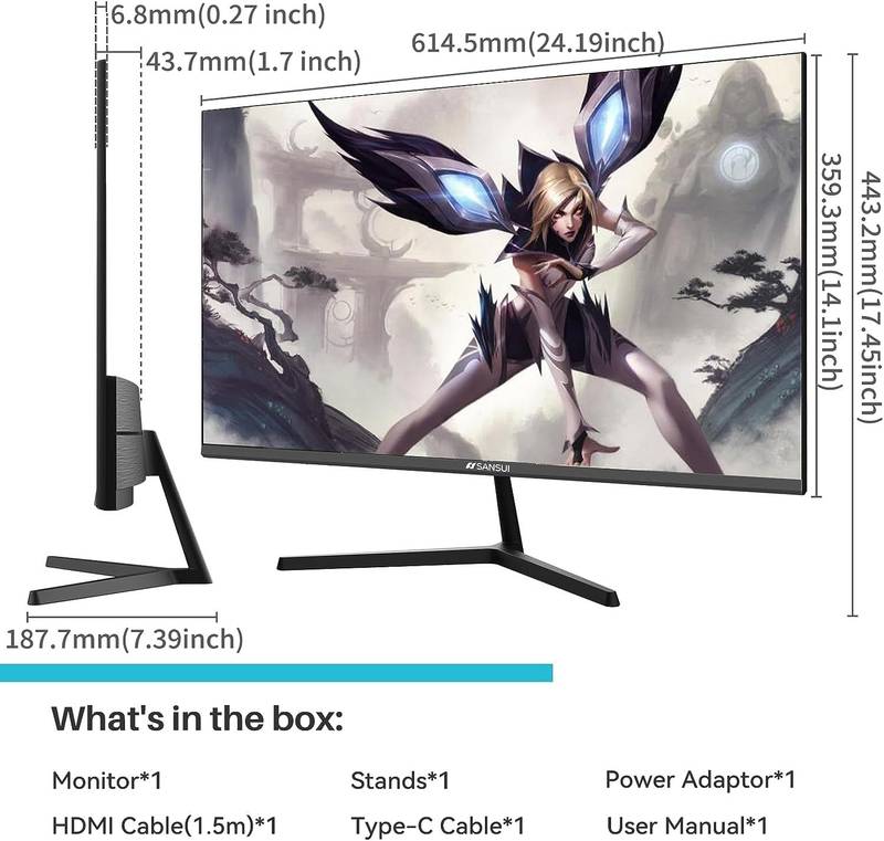Sansui 27 Full HD Gaming Monitor with USB-C & Built-in Speakers