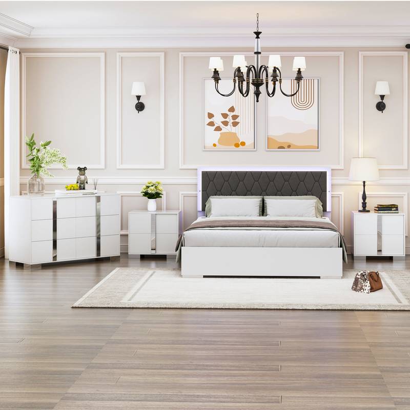 Dreamy LED Bedroom Set with Glam Mirror Accents
