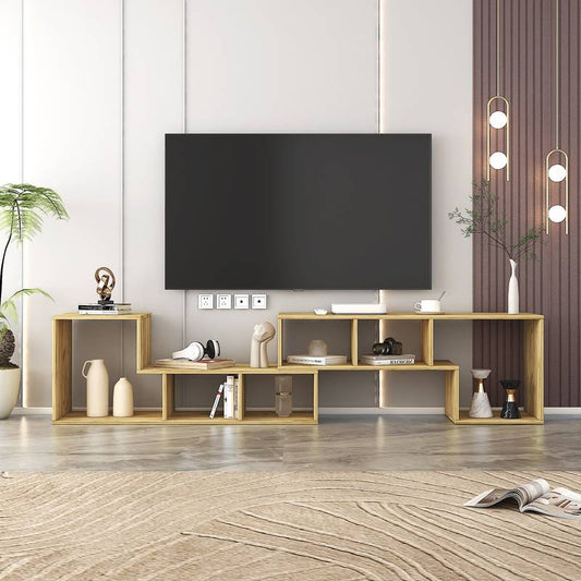 Chic Oak L-Shaped TV Stand & Bookcase