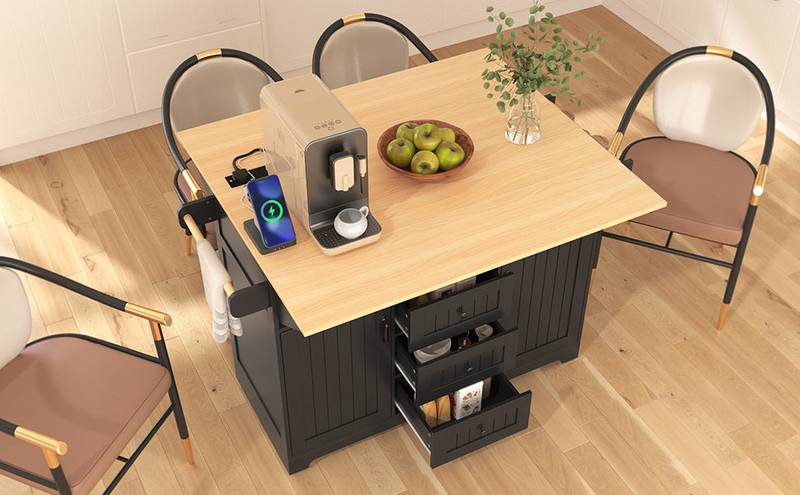 Versatile Kitchen Island Cart with Drop Leaves and Power Outlet