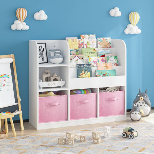 Whimsical Kids' Bookcase with Fun Fabric Drawers