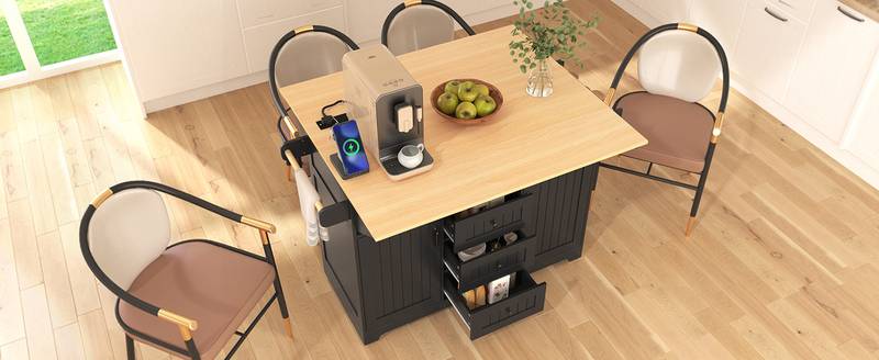 Versatile Kitchen Island Cart with Drop Leaves and Power Outlet