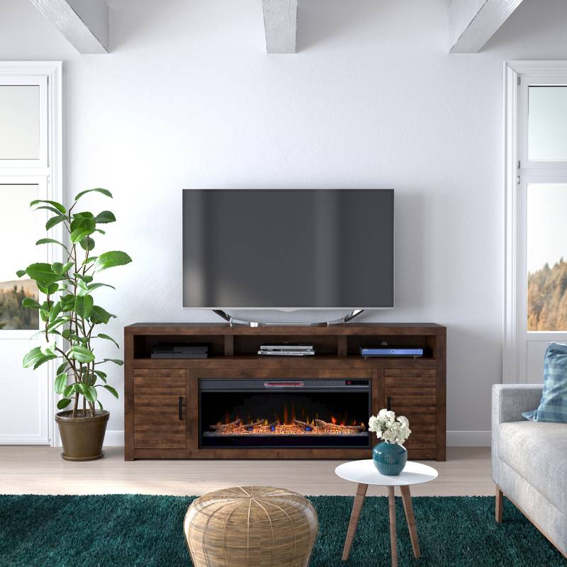 Whiskey Finish Electric Fireplace TV Stand