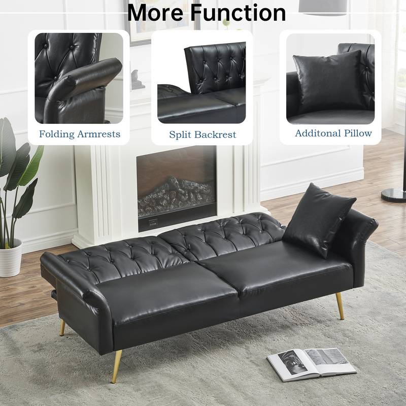 Cozy Convertible Faux Leather Sofa Bed