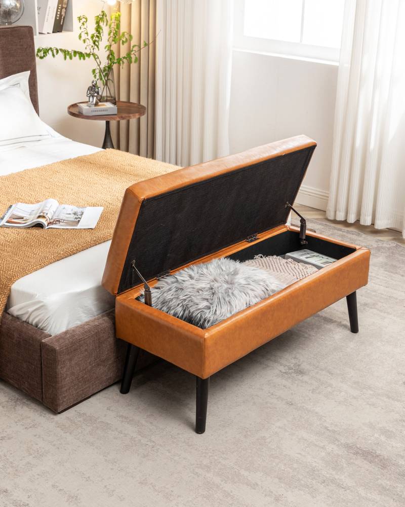 Stylish Leather Storage Bench